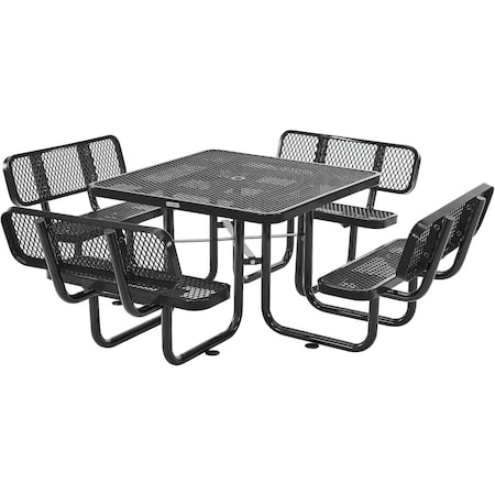 Global Industrial Square Picnic Table W/ Backrests, Black, Expanded Metal, 46 in 695965BK